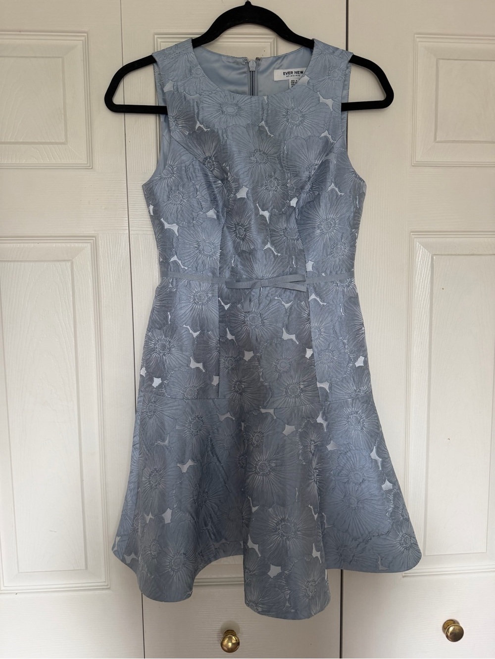 Ever New Powder Blue Floral Jacquard Fit-and-Flare Dress